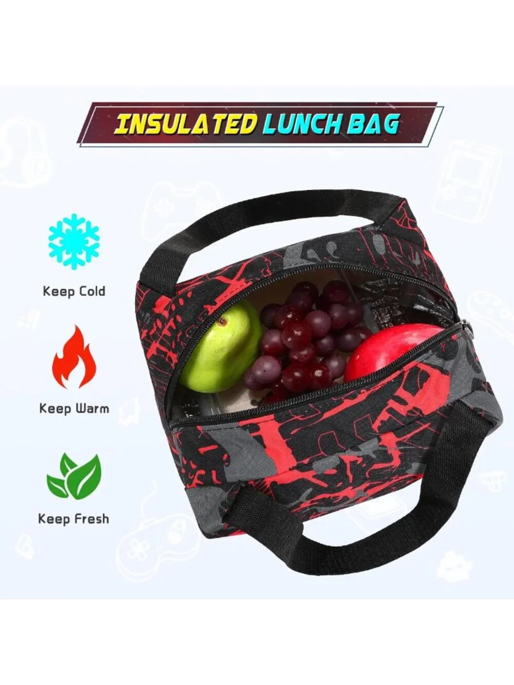 Cool Luminous Boys Backpack Set with Lunch Bag & Pencil Case, USB Charging Port
